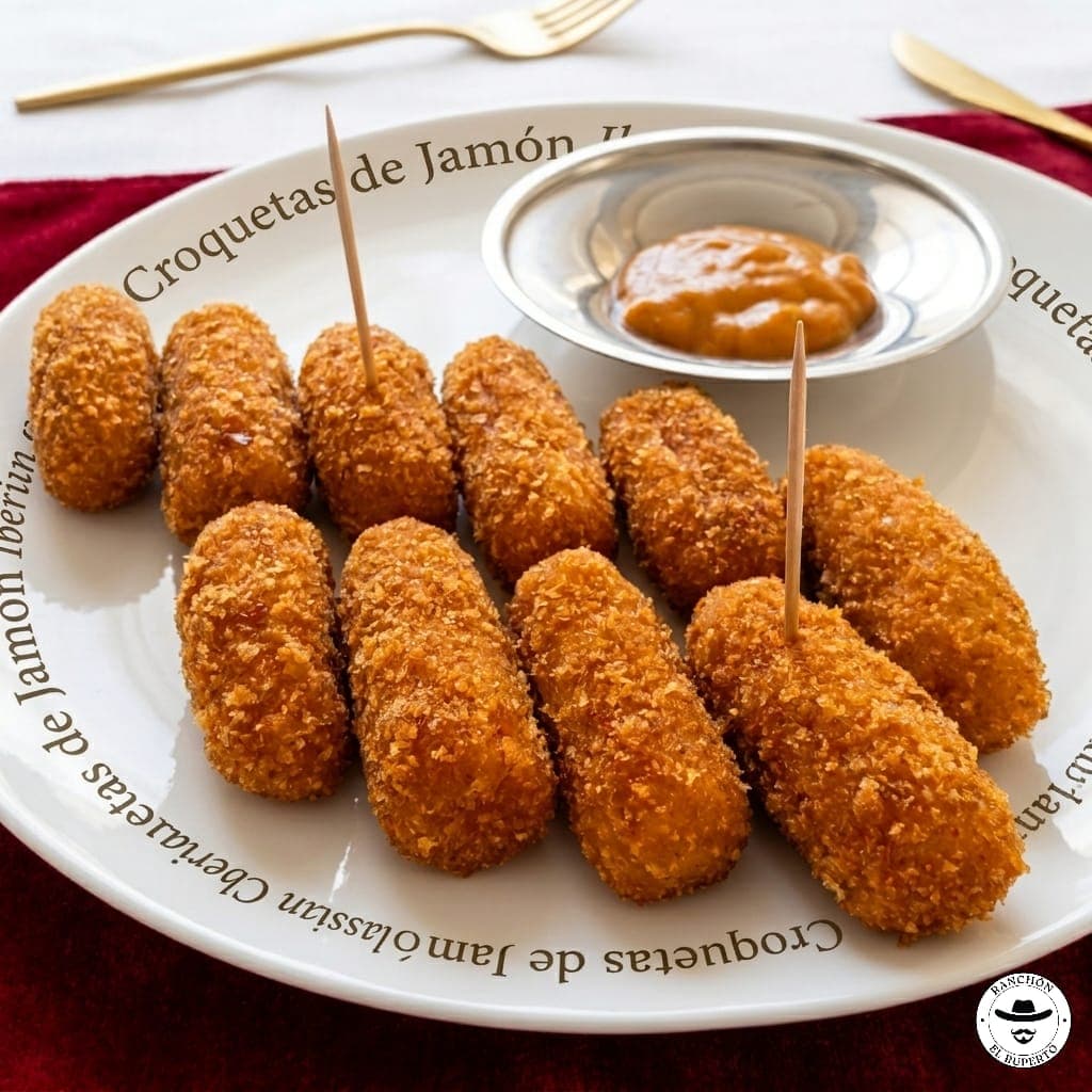 Croquetas doradas con salsa cremosa en la cocina