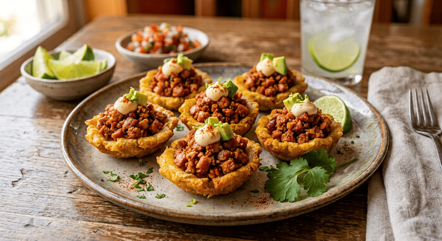 Tostones rellenos con chorizo